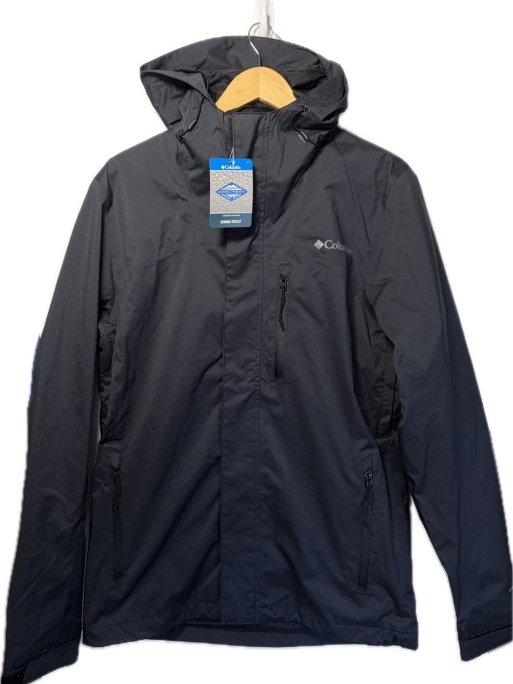 Columbia Men's Omni-Tech Waterproof Hooded Rain Jacket Mesh-Lined Black S NWT